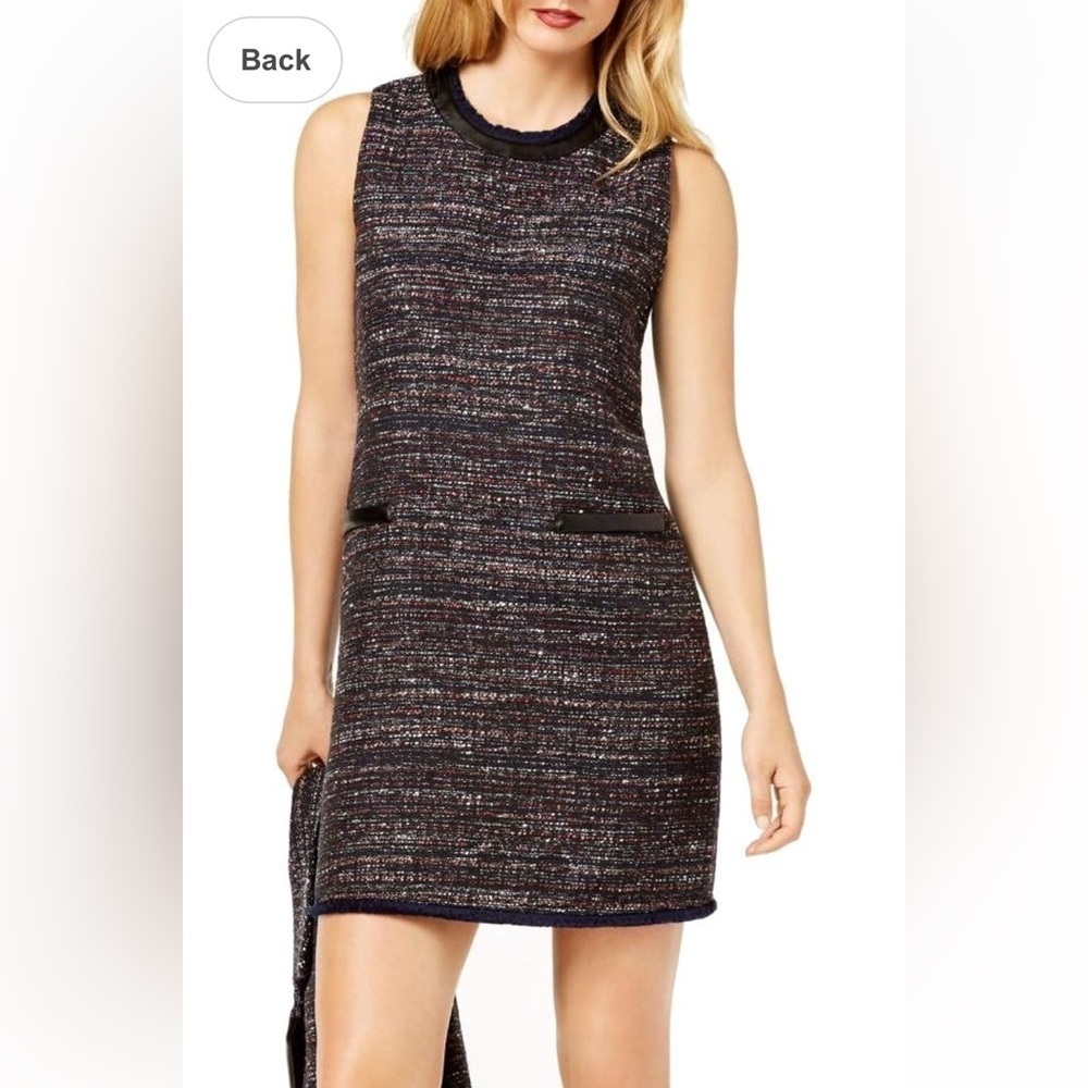 ZOE BY RACHEL ZOE Women's Faux Leather Trim Tweed Sheath Dress Size 4 Black